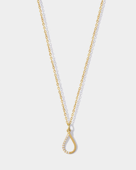Half Diamond Teardrop Charm With A Gold Chain