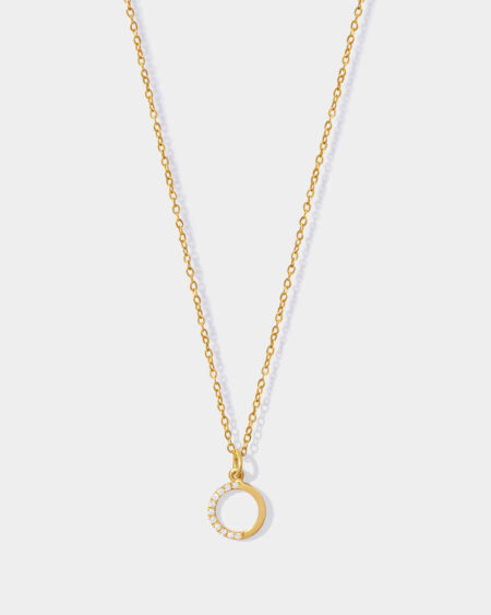 Half Diamond Round Charm With A Gold Chain