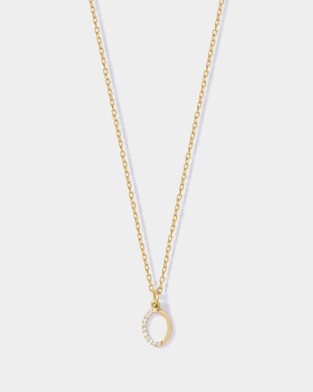 Half Diamond Oval Charm With A Gold Chain