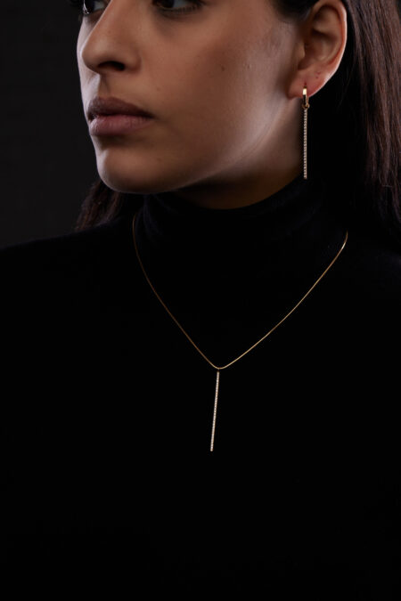 White Diamond Line Earrings With Gold Chains