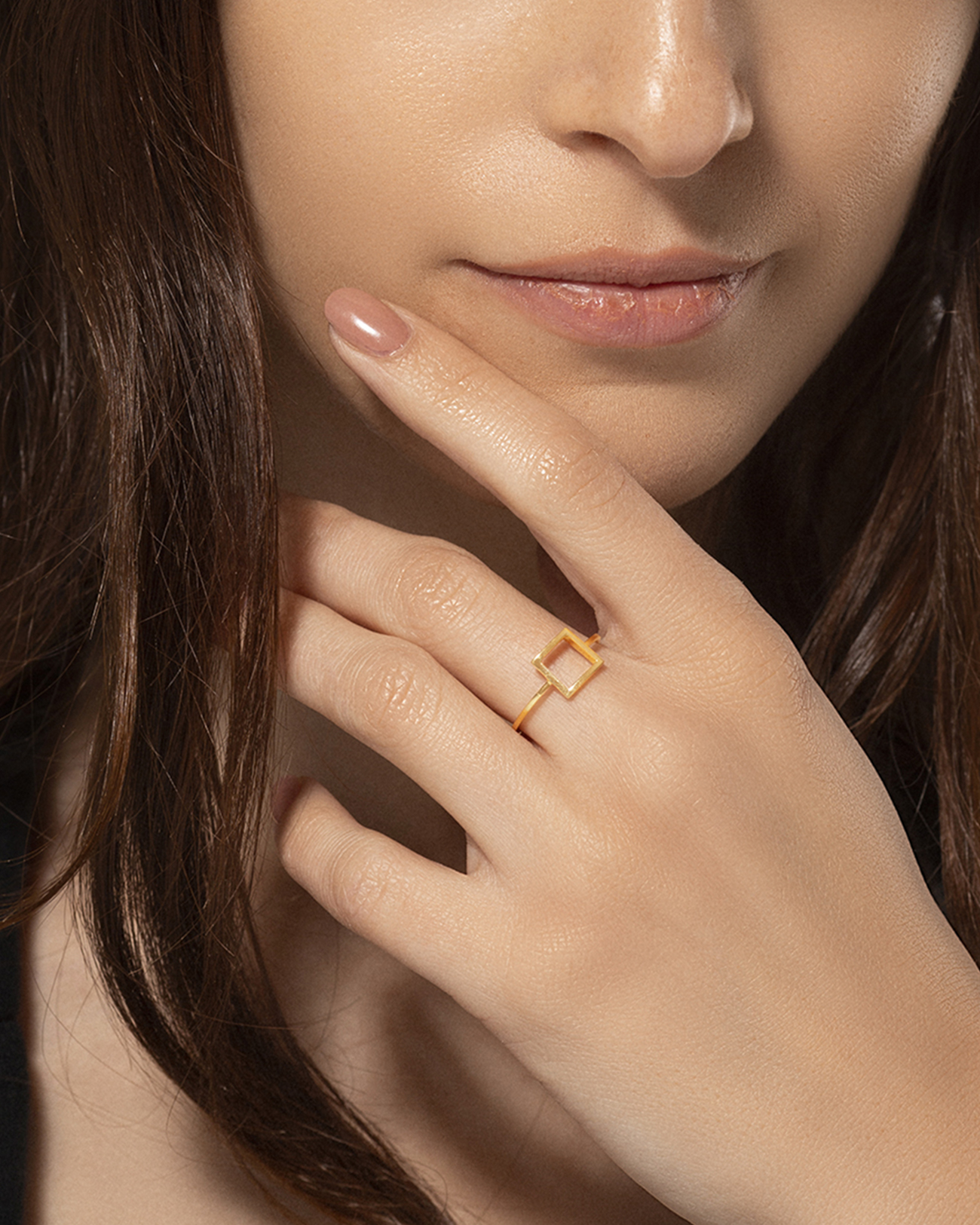 Model - Square charm gold ring 3