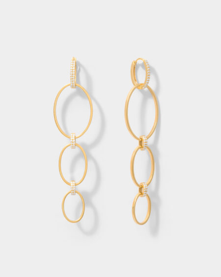 Cross Single Earring/Pendant  3 Gold Oval Layers With 2 Diamond Links