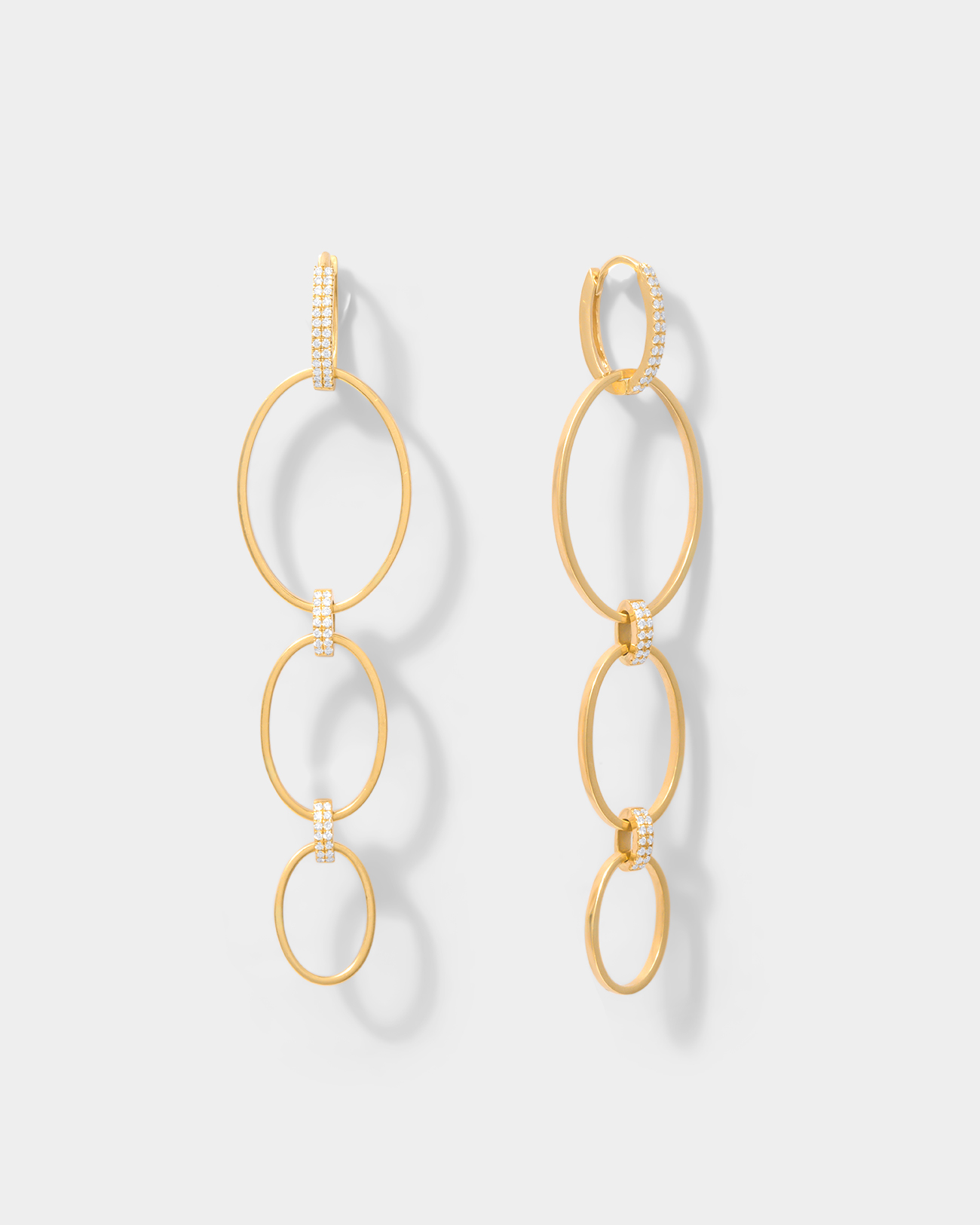 Pr - 3 ovals with 2 diamond connectors earrings